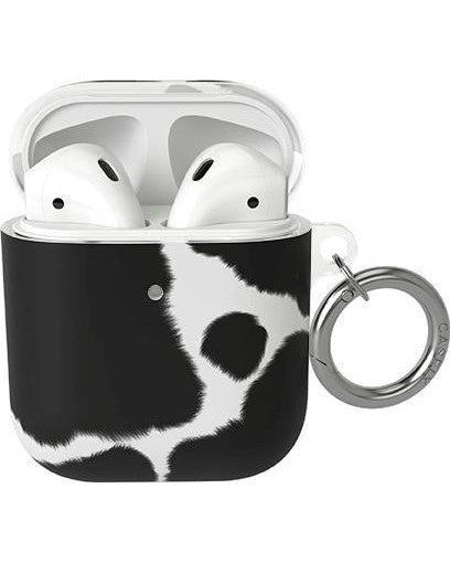 Airpod Case Soft Silicone Flexible Skin Cow Print, YOMPLOW AirPods Case Cover for Apple AirPods 2&1 Cute for Girls with Keychain (Cow)