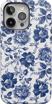 Rose to Fame | Blue & White Rose Floral Case iPhone Case get.casely Bold + MagSafe® iPhone 15 Pro Max 