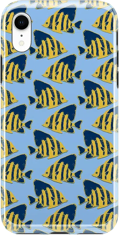Something's Fishy | Navy Blue & Yellow Fish Print Case iPhone Case get.casely Classic iPhone XR 