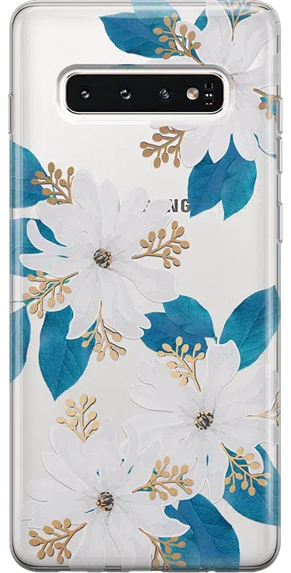 Blue and Gold Clear Floral Samsung Case Samsung Case get.casely Classic Galaxy S10 Plus 