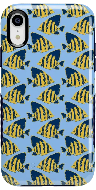 Something's Fishy | Navy Blue & Yellow Fish Print Case iPhone Case get.casely Bold iPhone XR 