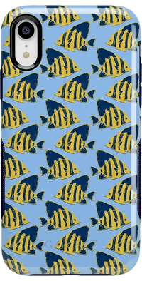 Something's Fishy | Navy Blue & Yellow Fish Print Case iPhone Case get.casely Bold iPhone XR 