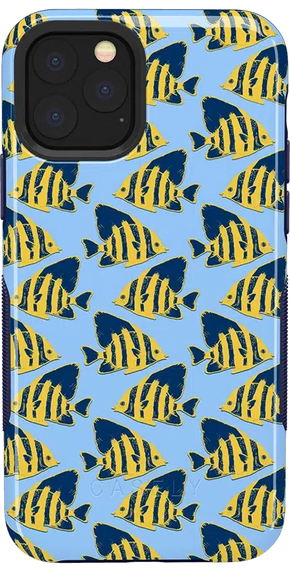 Something's Fishy | Navy Blue & Yellow Fish Print Case iPhone Case get.casely Bold iPhone 11 Pro 