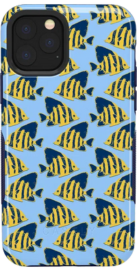 Something's Fishy | Navy Blue & Yellow Fish Print Case iPhone Case get.casely Bold iPhone 11 Pro 