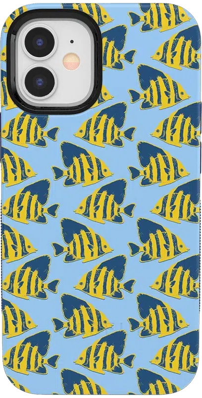 Something's Fishy | Navy Blue & Yellow Fish Print Case iPhone Case get.casely Bold iPhone 12 Mini 