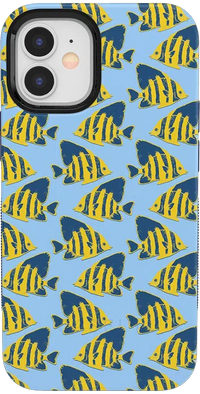 Something's Fishy | Navy Blue & Yellow Fish Print Case iPhone Case get.casely Bold iPhone 12 Mini 