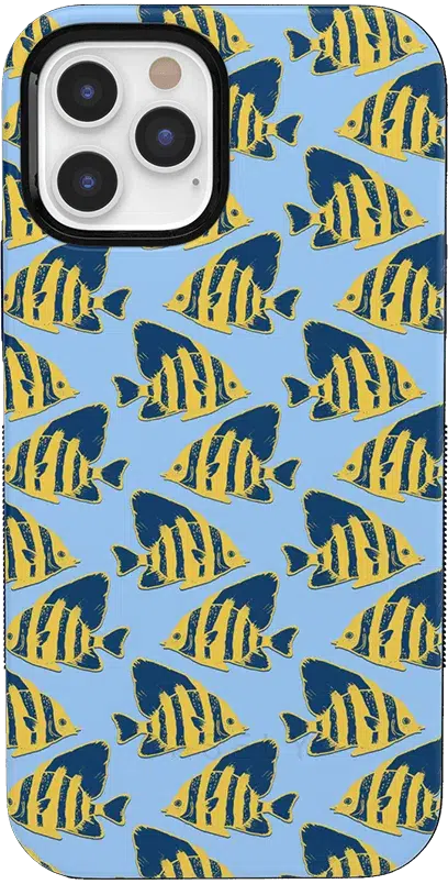 Something's Fishy | Navy Blue & Yellow Fish Print Case iPhone Case get.casely Bold iPhone 12 Pro Max 