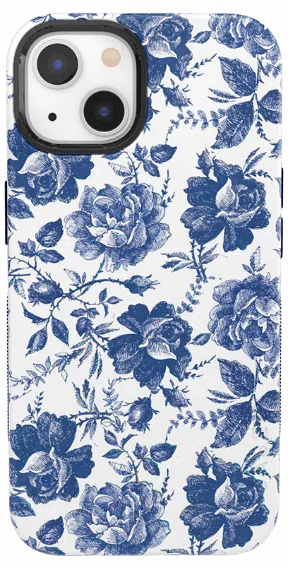 Rose to Fame | Blue & White Rose Floral Case iPhone Case get.casely Bold + MagSafe® iPhone 14 Plus 