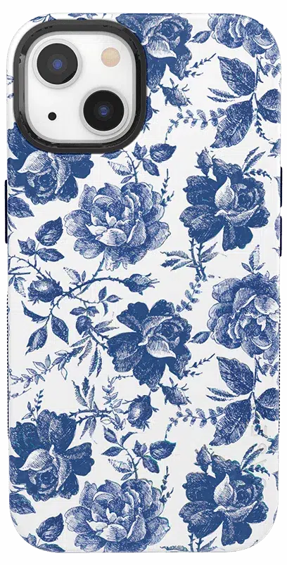 Rose to Fame | Blue & White Rose Floral Case iPhone Case get.casely Bold + MagSafe® iPhone 14 Plus