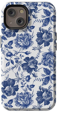 Rose to Fame | Blue & White Rose Floral Case iPhone Case get.casely Essential + MagSafe® iPhone 14 
