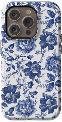 Rose to Fame | Blue & White Rose Floral Case iPhone Case get.casely Essential + MagSafe® iPhone 14 Pro 