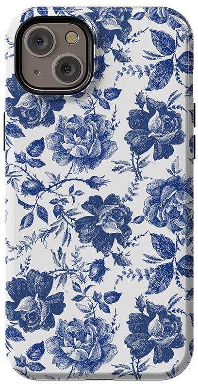 Rose to Fame | Blue & White Rose Floral Case iPhone Case get.casely Essential + MagSafe® iPhone 14 Plus 