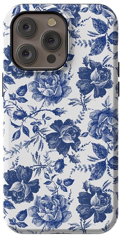 Rose to Fame | Blue & White Rose Floral Case iPhone Case get.casely Essential + MagSafe® iPhone 14 Pro Max 