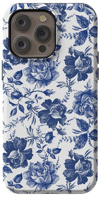 Rose to Fame | Blue & White Rose Floral Case iPhone Case get.casely Essential + MagSafe® iPhone 14 Pro Max 